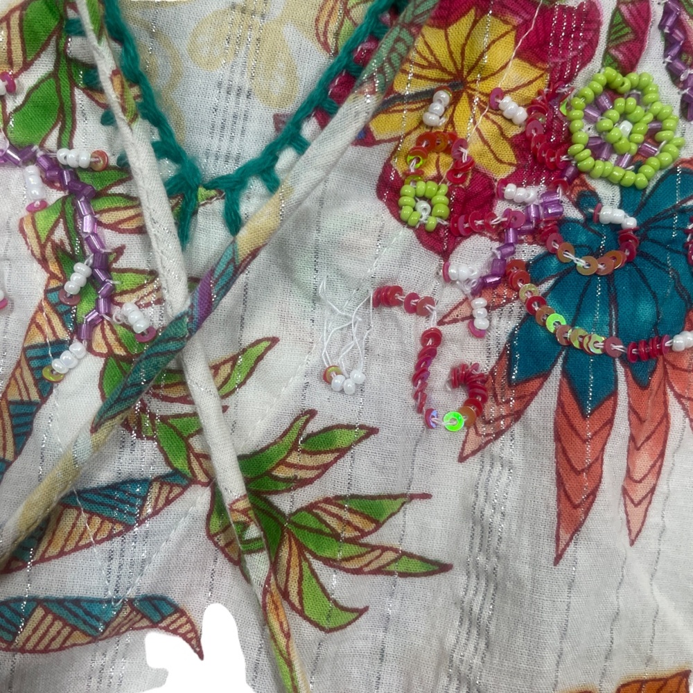 Bluma Small Medium Exotic Silver Thread Tunic Flo… - image 3